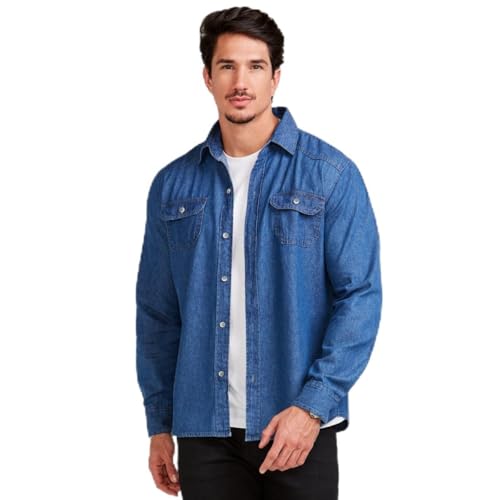 Camisa Social Jeans Slim Manga Longa (Jeans Medio, 40)