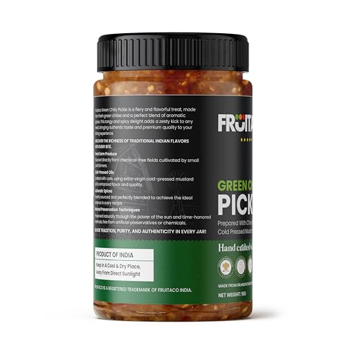 Image of Fruitaco Green Chilli Pickle - Authentic Indian Pickle with Tangy and Spicy Flavor | Perfect Side for Meal (1 Kg, Green Chilli Pickle)