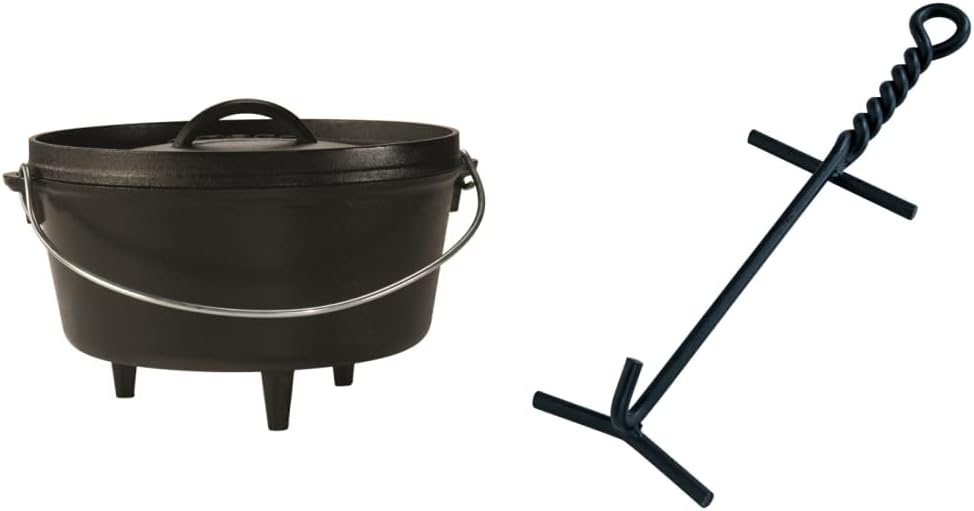 Lodge 5-Quart Cast Iron Deep Camp Dutch Oven + Lid Lifter (Black Finish)