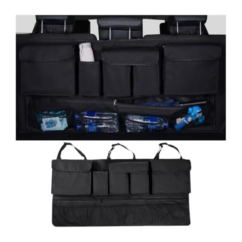 Mandark Car Trunk Organizer, Super Capacity Vehicle Hanging Backseat Cargo Storage Bag with Robust Elastic Net, Detachable Auto Seat Back Organizing Bag, Universal for SUV, Truck, RV（Black/Black） Cover