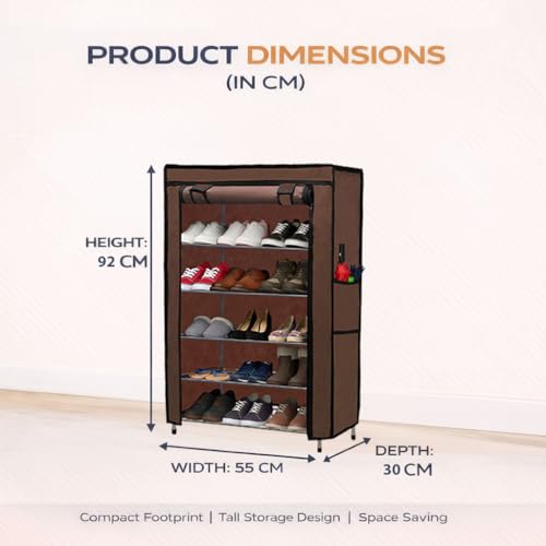 Image of Metal Shoe Stand with Cover, 5 Tier Shoe Organizer for Home & Office - Brown