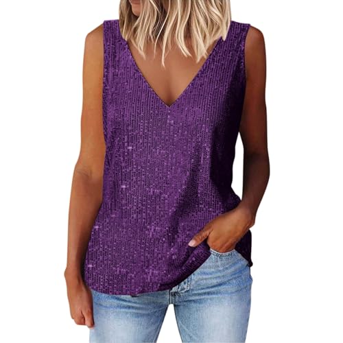 Haut à paillettes sans manches col en V pour femme chic et brillant