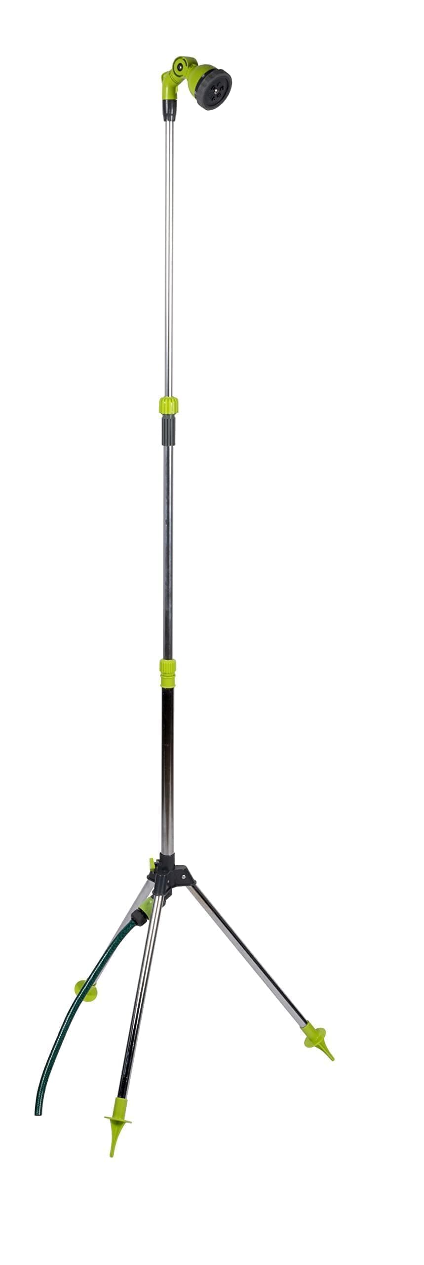 Kinzo Verstellbare Gartendusche - ⌀56 x 160/220CM - Inkl. Stativ, Duschkopf und Gartenschlauchkupplung - Kunststoff/Aluminium - Grün/Silber