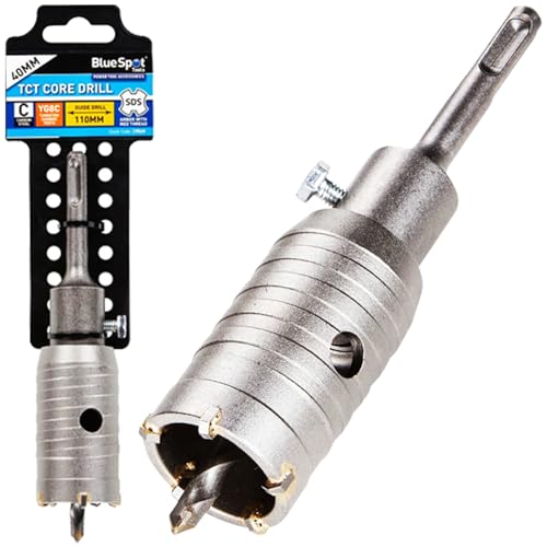 BlueSpot 35 | 40 | 50 | 82 & 110mm CORE DRILL Bit SDS + TCT Concrete Carbon Steel Hole Masonry DIY Pilot CNC YG8C Tungsten Cutter Holesaw Drainage Power Tools UK FREE P&P (40mm Core Drill (19524))