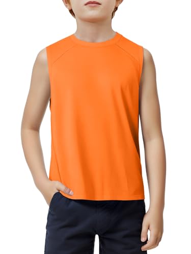 Haloumoning Boys Tank Tops Athletic Sleeveless Crewneck T-Shirts Kids Undershirts 5-14 Years Orange