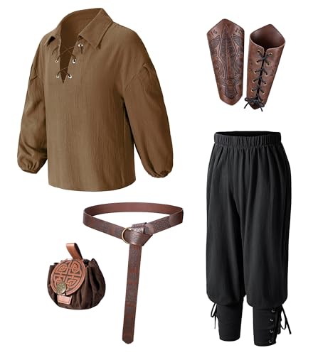 Image of Kids Medieval Viking Pirate Renaissance Tunic Pants Accessories Costume for Boys Cosplay 3-14 Years