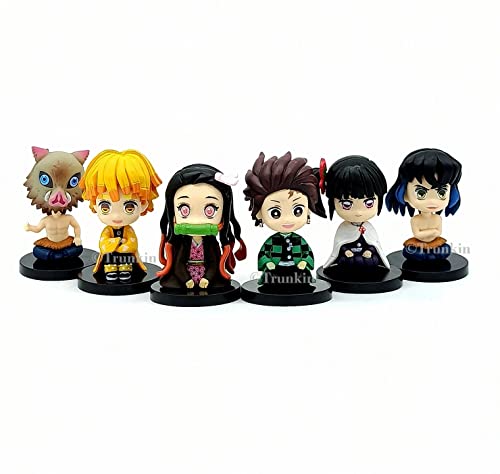 Image of Trunkin Demon Slayer Set of 6 Sitting Chibi Action Figure Set Action Figurine Nezuko Tanjiro Inosuke Zenitsu Kanae Kocho Kimetsu No Yaiba