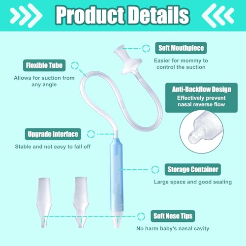 Image of Nasal Aspirator for Baby, Nasal Congestion Relief Nose Cleaner with 2 Silicone Tips 25 Hygiene Filter for Babies Infants Toddlers Boys Girls (Blue)
