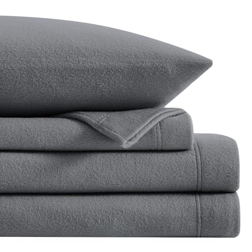 Image of Fleece Sheet Set King, Soft Plush Bed Sheets, 4-Piece, Grey