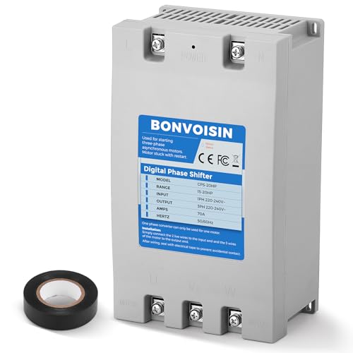 Bonvoisin Single Phase to 3 Phase Converter 20HP(15kW) Digital Phase Shifter, 70A 220V-240V Input/Output, One Converter only for one Motor.