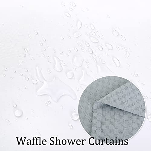 Caremee Heavy Waffle Shower Curtain With See Through Top Cotton Blend Fabric Bath Curtains Hotel Grade Machine Washable Shower Curtains, 72 X 84 Inch, Grey #TOP5