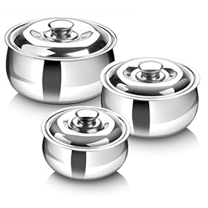 SIGNORA WARE Large Insulated Casserole Dish with Lid Set of 3. Stainless steel Hot Pot Food Warmer/Cooler -Thermal Soup/Salad Serving Bowl Stainless Steel Hot Food Container–Best Gift Set for Moms