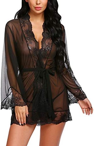 Avidlove Women Lace Kimono Robe Babydoll Sexy Lingerie Mesh Chemise Nightgown Cover Up