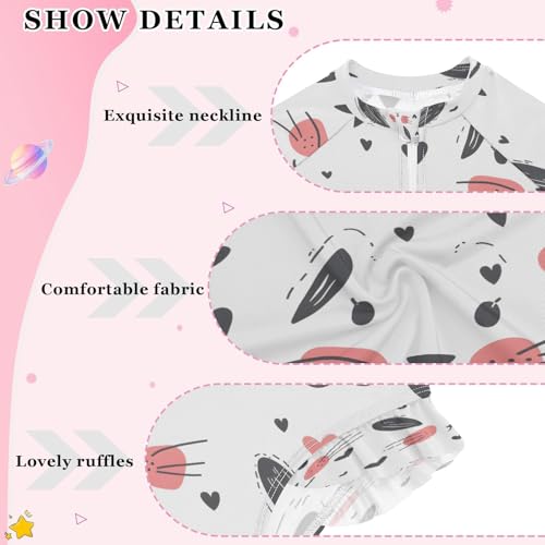 Rabbit Hand Drawn Girls Long Sleeve Swimsuits One Piece Zipper Bathing Suit UPF 50+ Rashguard Swimwear4