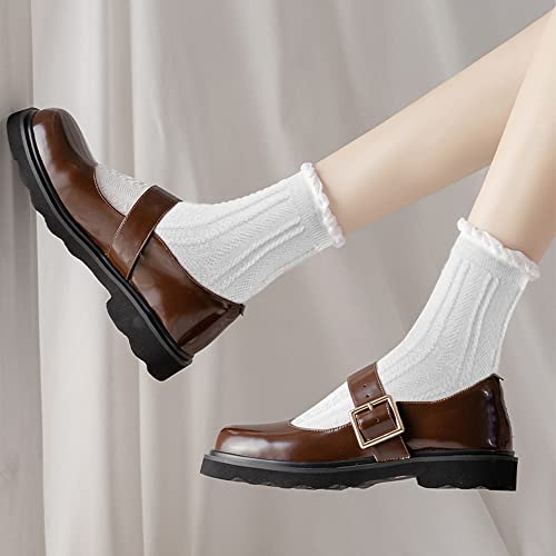 Mcool Mary Women's Crew Socks,Casual Dress Socks Casual Cotton Knit Comfy Ruffle Frilly Ankle Socks For Women 6 Pack4