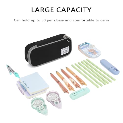 Image of FUXINGYAO Pencil Case, Multi-compartment Pencil Pouch, Portable Pencil Bag (Black with Gray)