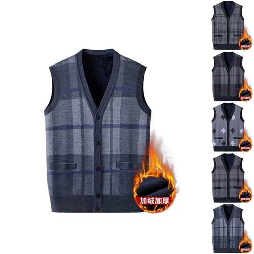 Cambkatl Sweater Vest for Men Winter Warm Fleece Lined Argyle Button V Neck Casual Sleeveless Knitted Cardigan Jumper Tops2