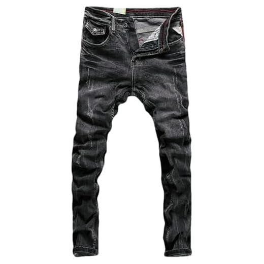 Streetwear Jeans masculino retrô preto elástico slim rasgado calças jeans vintage casual stretch calças jeans, Preto e cinza retrô 9, 30