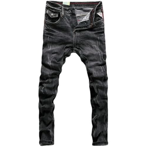 Streetwear Mens Jeans Retro Black Elastic Slim Ripped Jeans Men Trousers Vintage Casual Stretch Denim Pants