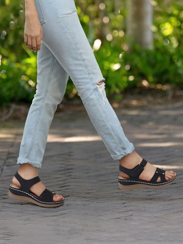 Image of SHIBEVER Women Flat Sandals Comfortable: Arch Support Sandals Dressy