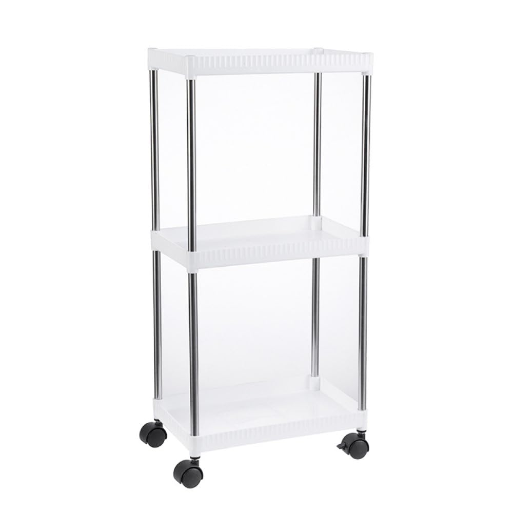 WEYSH 3- Tier Slim Rolling Cart, 23.6 Inch Organizer Trolley with Wheels Storage Trolley Rack for Room Kitchen Bathroom (Slim White)