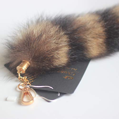 Chunxiao Supper Soft and well Tanned Raccoon Tail Fur Cosplay Toy Handbag Accessories Key Chain Ring Hook Tassels (2 pcs Raccoon Tail)
