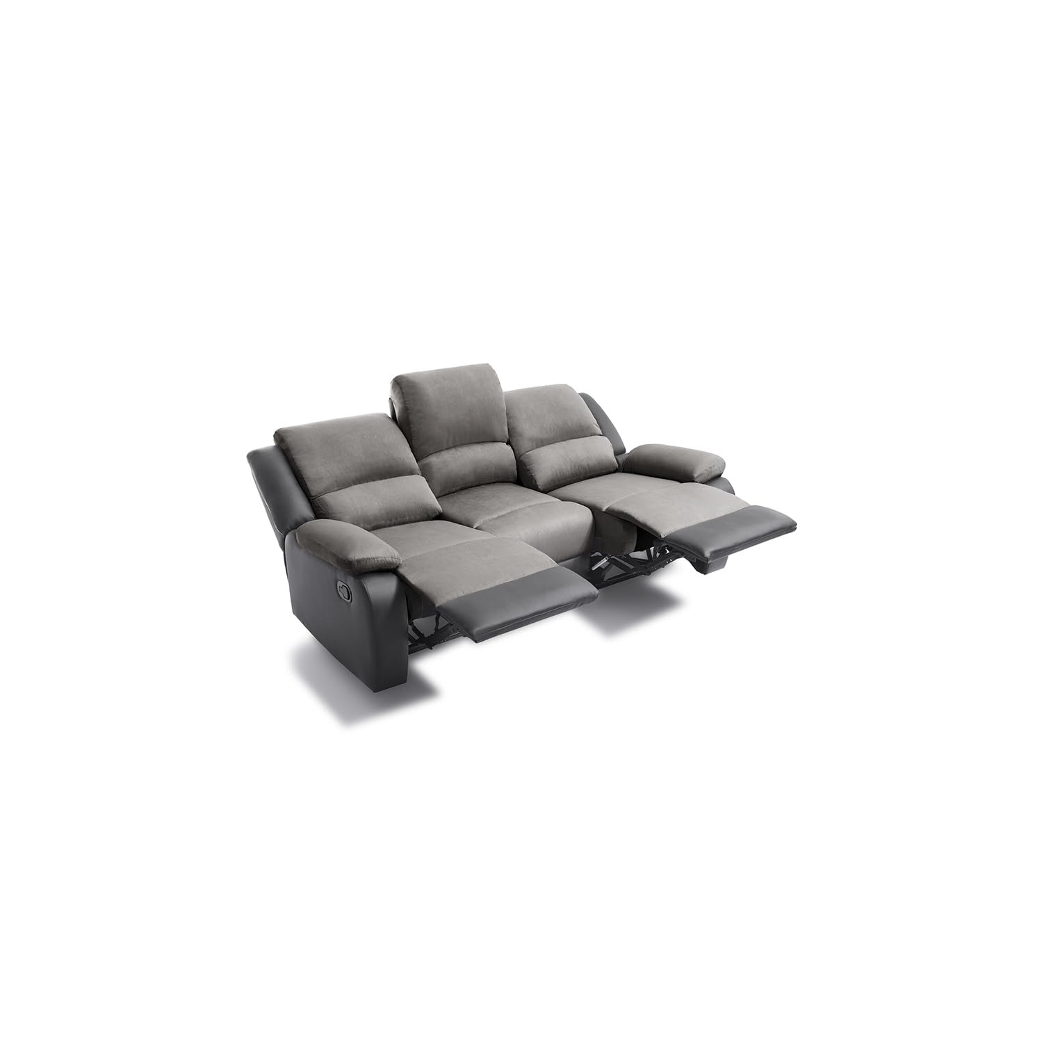 LOUNGITUDE - DETENTE - Canapé de relaxation - Manuel - 3 Places - En Simili/Microfibre - Gris/Noir -L193cm