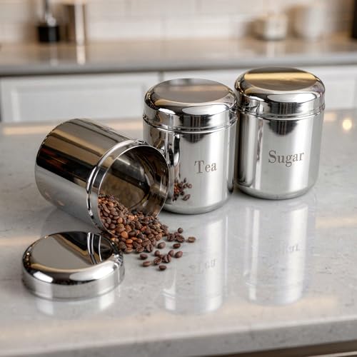 Image of QIMACPLUS Kitchen Canisters Set - Stainless Steel Food Storage Jars For Sugar, Coffee, Tea, Candy - Airtight Containers With Stainless Steel Lids For Freshness And Style Set of 3,Silver