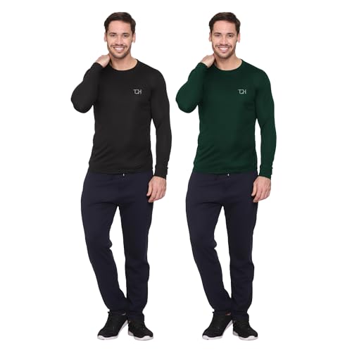 Image of TQH Full Sleeve T Shirt for Men | Pack of 2 T-Shirt for Man Full Sleeve | Gym Workout | Men's Tshirts | Slim Fit Polyester Round Neck Solid Sports T-Shirts for Running Training Casual Wear