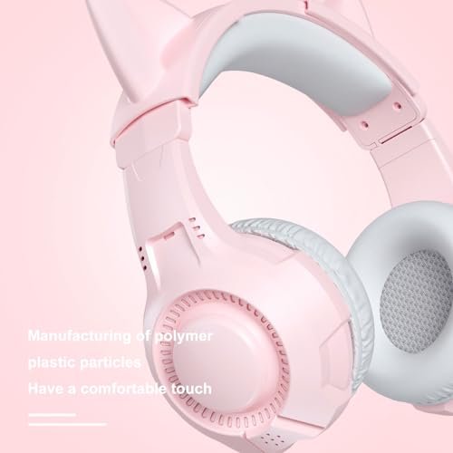 Image of Pink Cat Ear Headphones Over Ear for Gaming PC, 3.5mm Wired Gaming Headset with Noise Cancelling Mic, Soft Memory Earmuffs Stereo Headset for PS4, PS5, Xbox, Laptop, Mac, Tablet, Smartphone