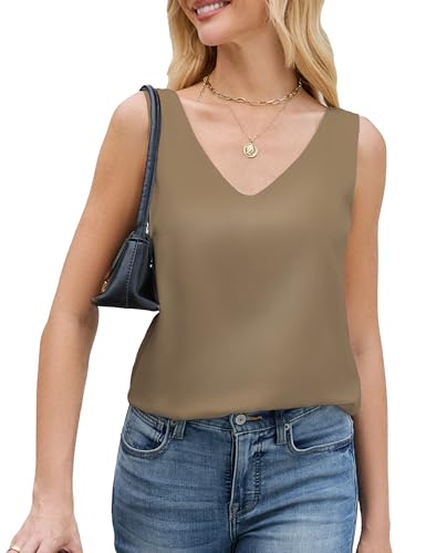 Image of JTD Womens Silk Satin Tank Tops V Neck Dressy Casual Sleeveless Blouses Cami Camisole Summer Basic Tank Shirt