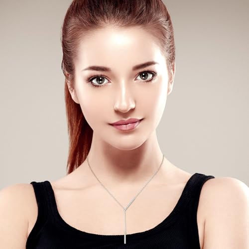 Y Long Necklaces for Women Trendy 925 Sterling Silver Y Long Chain Necklace Charm Vertical Bar Pendant Link Christmas Mothers Day Gifts2