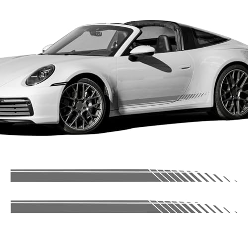 Image of 2Pcs Sports Racing Stripe Graphic Stickers, Side Door Vinyl Decals, Universal Car Decoration Accessories (Gray)