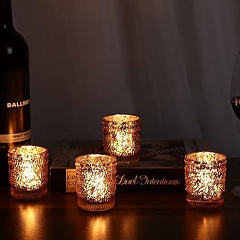 KINBEDY Votives Candle Holders Bulk Gold Glass Tealight Candle Holder Pack of 12 for Wedding Decor and Home Table Decorations (Gold-2) Cover