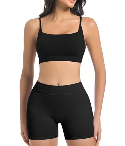 Women'S Workout Sets 2 Piece High Waisted V Back Yoga Shorts Halter Sports Bras Gym Fitness Clothes Tracksuit Yoga2