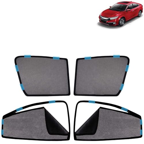 Image of KINGSWAY Car Sun Shade Curtains Only Compatible with Honda Civic (2019 to 2020) | Front Window in Half Cut and Rear in Zipper (Magnetic) | UV & Heat Protection | Pack of 4 Pcs