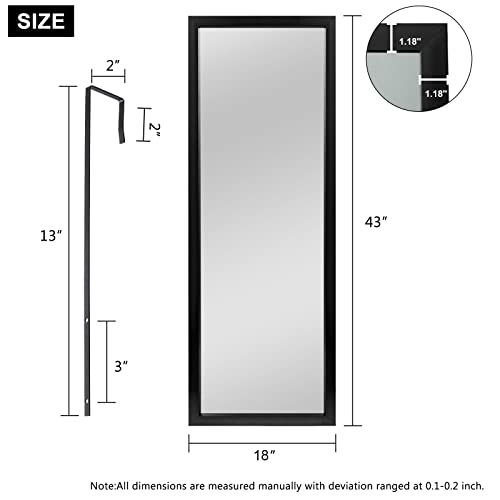 Image of NeuType Over The Door Mirror Full Length Mirror Hanging Over Door or Leaning Against Wall or Mounted On Wall, Door Mirror Full Length Mirror Over The Door, 43 inchx18 inch, Black, No Stand