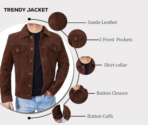 Image of Men's Suede Leather Jacket - Western Style Cowboy Trucker Leather Jackets for Adult Outerwear