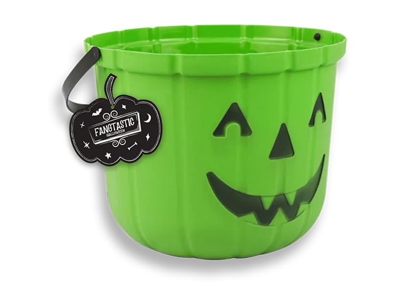 Gem Imports Green Pumpkin Halloween Trick or Treat Plastic Bucket 25cm – Jack O’ Lantern Candy Holder for Kids & Parties