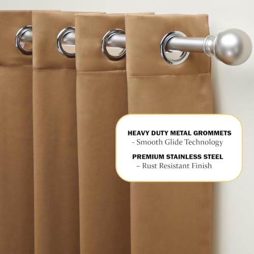 Image of 100% Blackout Window Curtains, 7 Feet, Solid Design, Faux Silk, Thermal Insulated, Noise Reducing Eyelet Door Curtain with Tie Back for Living Room & Bedroom, 115x210cm, Pack of 2 - Gold