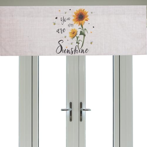 Cenefa cortina corta de girasoles para ventana de cocina de estilo rústico 6