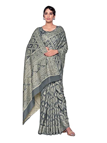 Chemisier traditionnel en coton tissé Lucknowi sari Lakhnavi 2390 gris pour femme