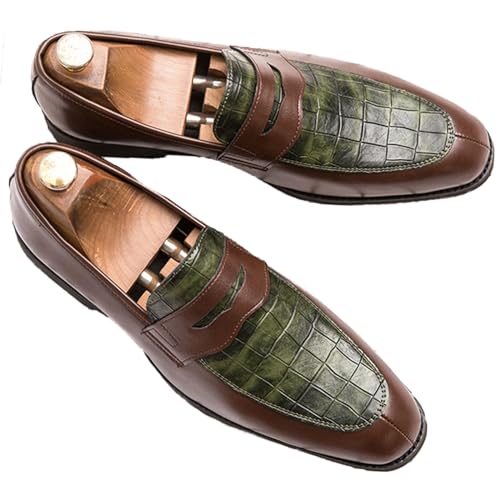 Men's Leather Driving Slip-on Dress Loafers Shoes Luxury Alligator Printed Softsole Business Oxfords Moccasin Classic Wedding Formal Shoes