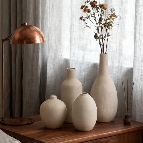 VASETOPIA Ceramic Vase Set of 4 Minimalist Home Decor Flower Vase for Living Room Bedroom (09 Beige)