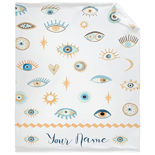 Todeyya Personalized Name Blanket Custom Nazar Evil Eye Pattern Blanket with Name for Boys Girls Nazar Evil Eye Lover, Gifts for Mothers Day, Graduation, Birthday Souvenir Home Décor S 50
