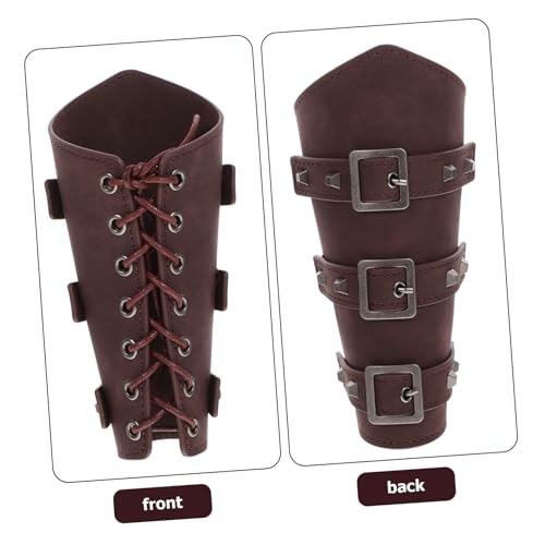 Hemoton 1set Leather Viking Wristbands Set Men Medieval Renaissance Costume Waist Belt Arm Guards Brown3