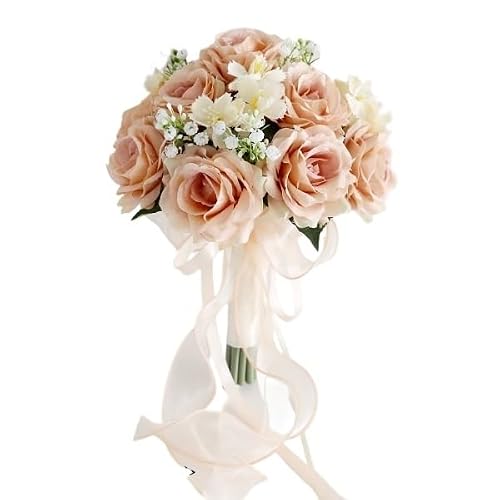 HUFFA Artificial Rose Wedding Bouquet - Elegant Souvenir for Brides, Perfect Home Decoration(Caramel)