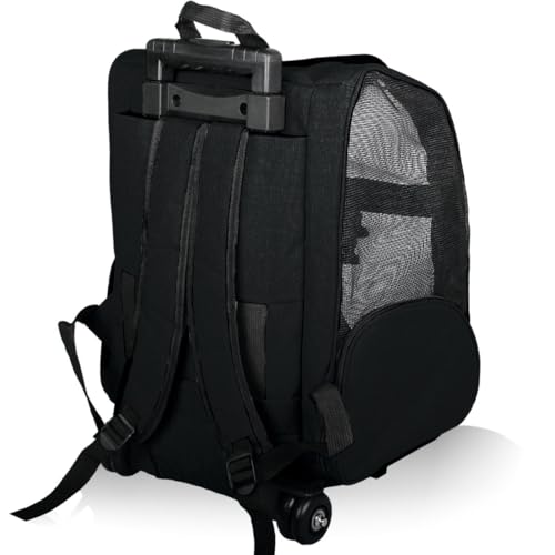 2IN1 Transporttasche mit Rollen bis 15kg Rucksack Trolley Hund Katze Hunderucksack Tasche (Schwarz)