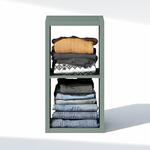 Image of Furinno Cubic Extra Thick 2-Cube Closet Organizers and Storage, Sage Green | 14.6 x 16 x 30 in, Open Shelf Closet Storage, Closet Organizer, for Wardrobe, Bedroom, Living Room