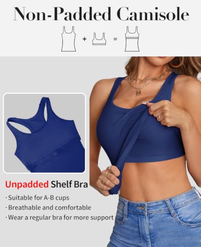 Image of V FOR CITY Womens Unpadded Shelf Bra Tank Tops Racerback Workout Camis Yoga Shirt Cotton Undershirt 2 Pack